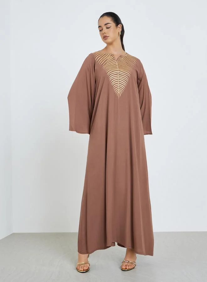 Amirah Women Brown Embroidered A-Line Jalabiya